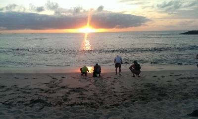 Frivillige på stranden på Galapagos Smuk udsigt i Ecuador