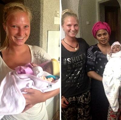 Lise med sin nyfødte værtssøster Værtsfamiliens nyeste medlem