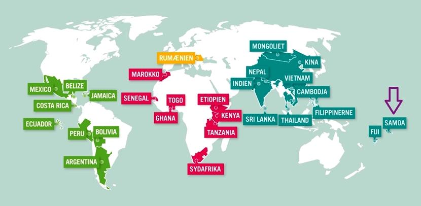 Kort over Projects Abroads destinationer Samoa på kort over Projects Abroad destinationer