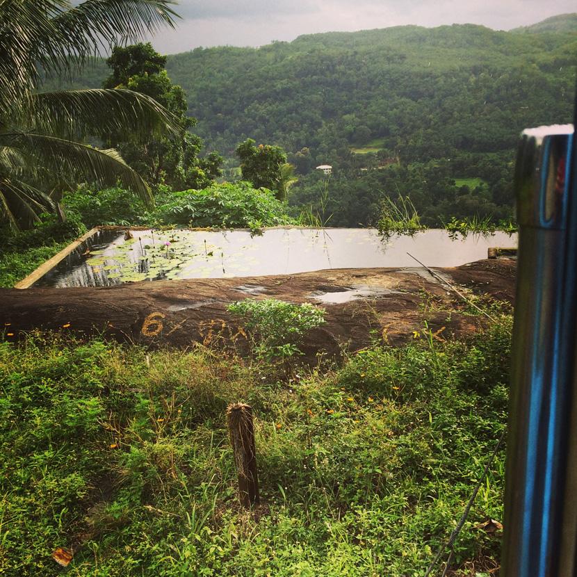 Un laghetto scorto dal treno, Sri Lanka Uno specchio d’acqua tra le colline