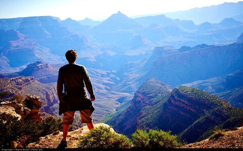 A man looks at the Grand Canyon A man looking at the view of the Grand Canyon