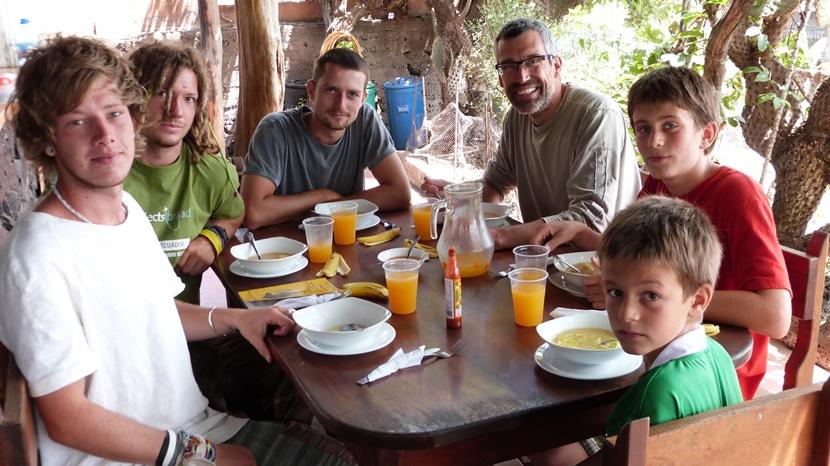 Family enjoying breakfast on their volunteering trip to Ecuador Family enjoying breakfast on their volunteering trip to Ecuador