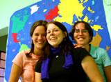Volunteers in front of the map