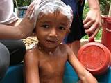 Giving the children a bath