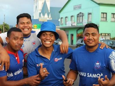 Local Samoan fans celebrate at Apia Park Samoan fans celebrate at the All Blacks vs Manu Samoa rugby Test match in Apia Park, Samoa