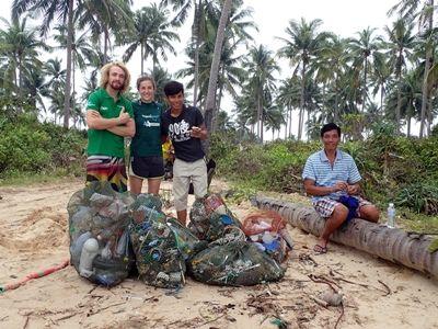 Marine Conservation volunteer helps Projects Abroad staff with a beach clean-up at her project in Cambodia Projects Abroad Marine Conservation volunteer, Kate Jackson from Australia, takes part in a beach clean-up at her placement in Cambodia.