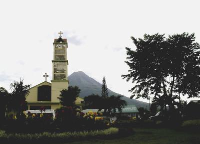 Church and volcano Church and volcano