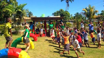 Volunteers run a Zumba class for local Fijian children Volunteers run a Zumba class for local Fijian children
