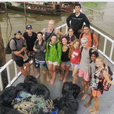 Volunteers after a beach clean-up in Thailand Volunteers after a beach clean-up in Thailand