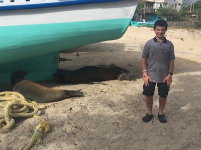 Benjamin with sea lions in the Galapagos Benjamin with sea lions in the Galapagos