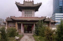 Temple and modern building Temple and modern building