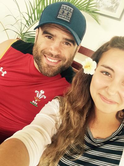 Emily with a welsh rugby union player Emily with a welsh rugby union player