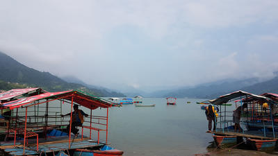 Beautiful scenery and boats in Nepal Beautiful scenery and boats in Nepal