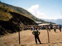 Fiesta football match on high andes mountain road
