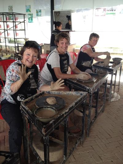 Judith participating in a pottery class Judith participating in a pottery class