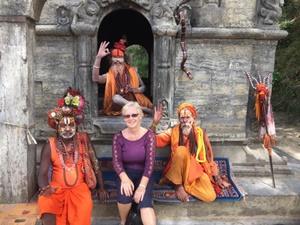 Linda with the holy men in Nepal Linda with the holy men in Nepal
