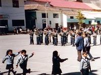 School band in the central plaza
