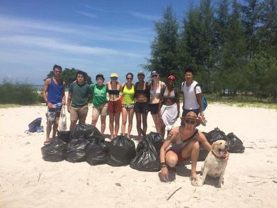 Volunteers with the rubbish collected during a beach clean-up Volunteers with the rubbish collected during a beach clean-up