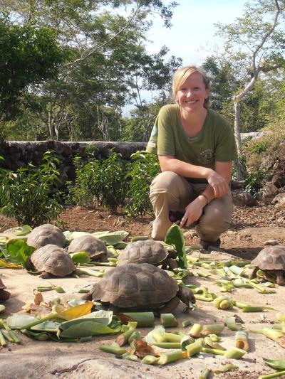 Feeding tortoises for her Conservation Project Feeding tortoises for her Conservation Project