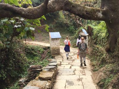 Volunteers going on a hike in Nepal Volunteers going on a hike in Nepal